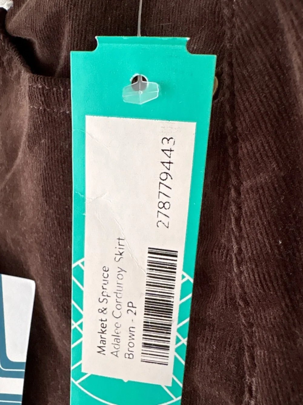Market & Spruce Adalee Brown Corduroy Skirt, Sz 2P, NWT